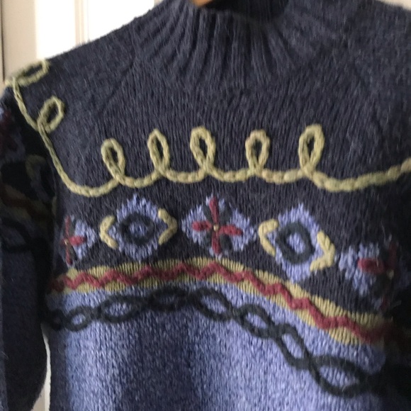 BUSHWACKER BLUE WOOL BLEND FLORAL SWEATER SZ SMALL - Picture 3 of 6